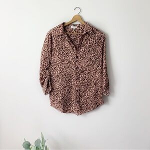 [Umgee] Women's Rosy Pink & Brown Leopard Animal Print Button Down Top